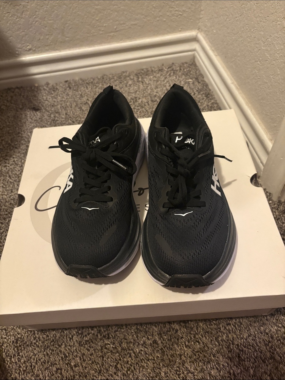 Hoka Men's Black Athletic Running Shoes with White Logo